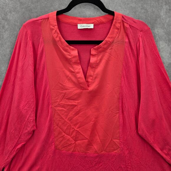 Calvin Klein Pink Stretch Flare Quarter Sleeve Blouse Top Shirt Plus 1X - Picture 3 of 6